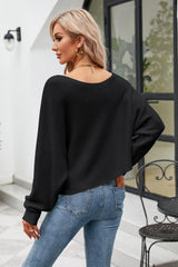 Boat Neck Horizontal Ribbing Dolman Sleeve Sweater - Flyclothing LLC