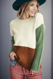 Color Block Round Neck Long Sleeve Sweater - Trendsi