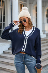 Buttoned V-Neck Long Sleeve Cardigan - Flyclothing LLC