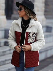 Leopard Color Block Zip-Up Jacket - Flyclothing LLC