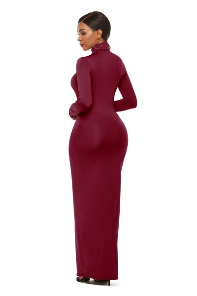 Mock Neck Long Sleeve Maxi Slim Dress - Flyclothing LLC