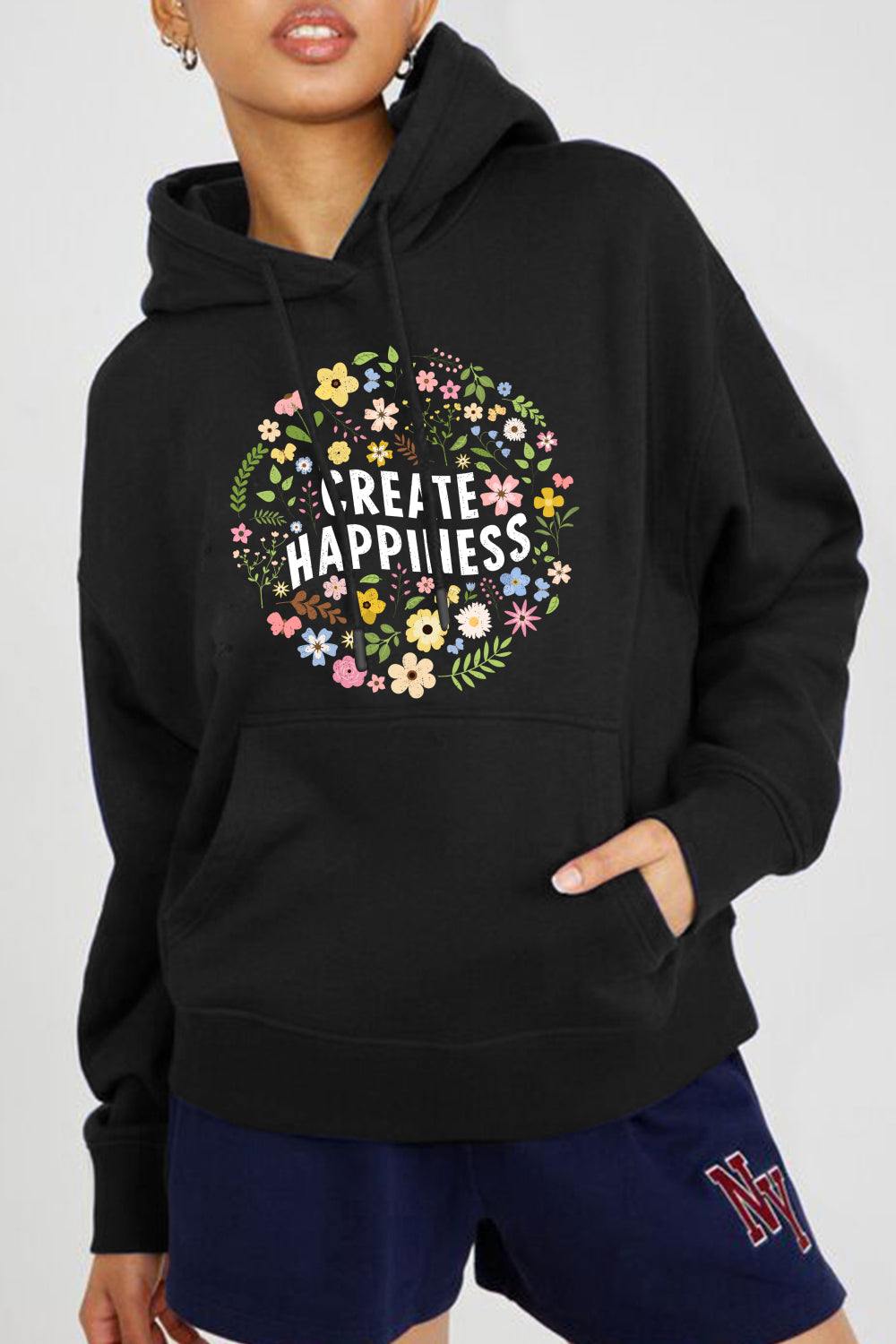 Simply Love Full Size CREATE HAPPINESS Graphic Hoodie - Flyclothing LLC