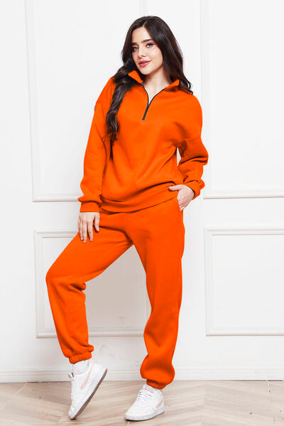 Half Zip Long Sleeve Sweatshirt and Pants Set - Flyclothing LLC