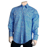 Men's Vintage Blue Floral Print Western Dress Shirt - Flyclothing LLC