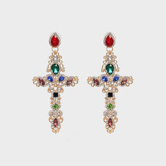 Rhinestone Alloy Cross Earrings - Flyclothing LLC