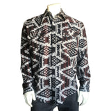 Men's Premium Flannel Jacquard Western Shirt in Black & Brown - Flyclothing LLC