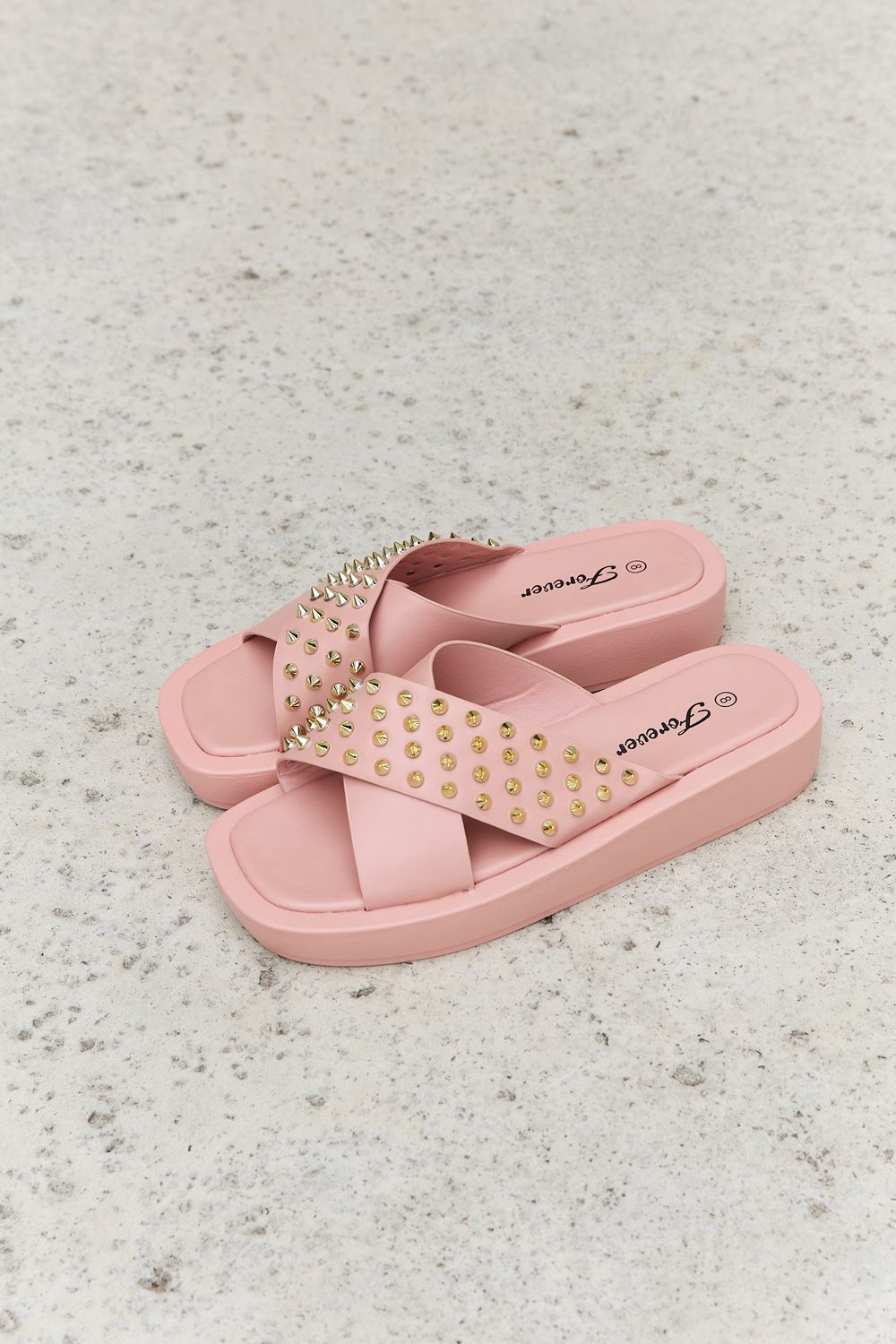 Forever Link Studded Cross Strap Sandals in Blush - Flyclothing LLC