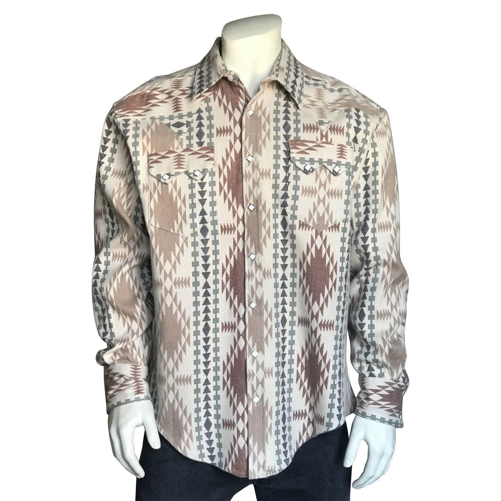 Rockmount Ranch Wear Premium Flannel Jacquard Western Shirt in Brown - Rockmount Clothing