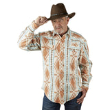 Men's Premium Flannel Jacquard Western Shirt in Ivory & Brown - Flyclothing LLC