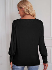 Round Neck Lantern Sleeve Blouse - Flyclothing LLC