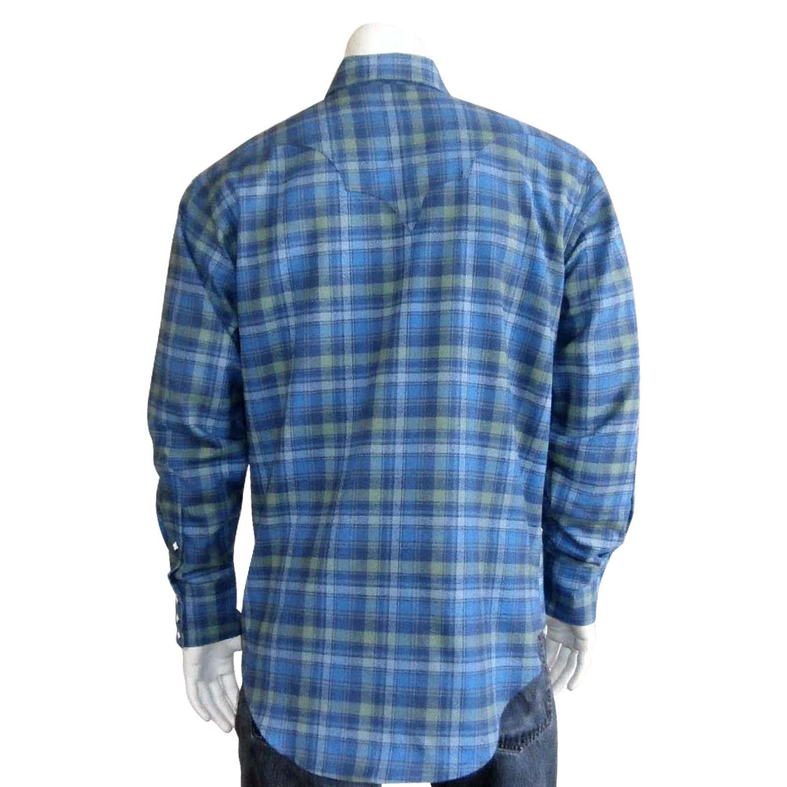 Rockmount Clothing Mens Plush Flannel Blue Green Plaid Western Shirt - Rockmount Clothing