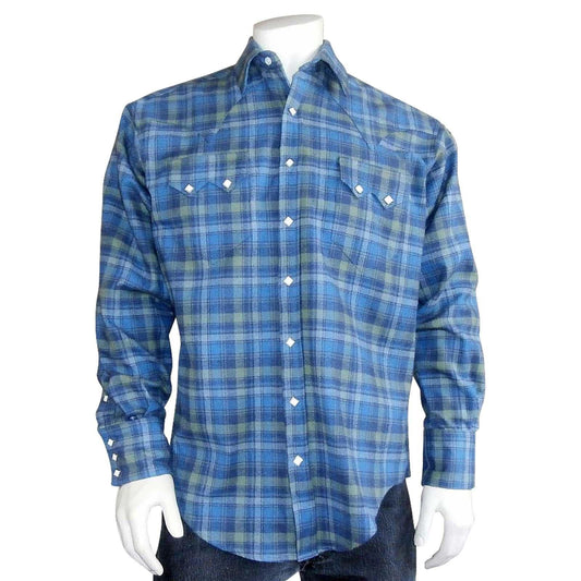 Rockmount Clothing Mens Plush Flannel Blue Green Plaid Western Shirt - Rockmount Clothing