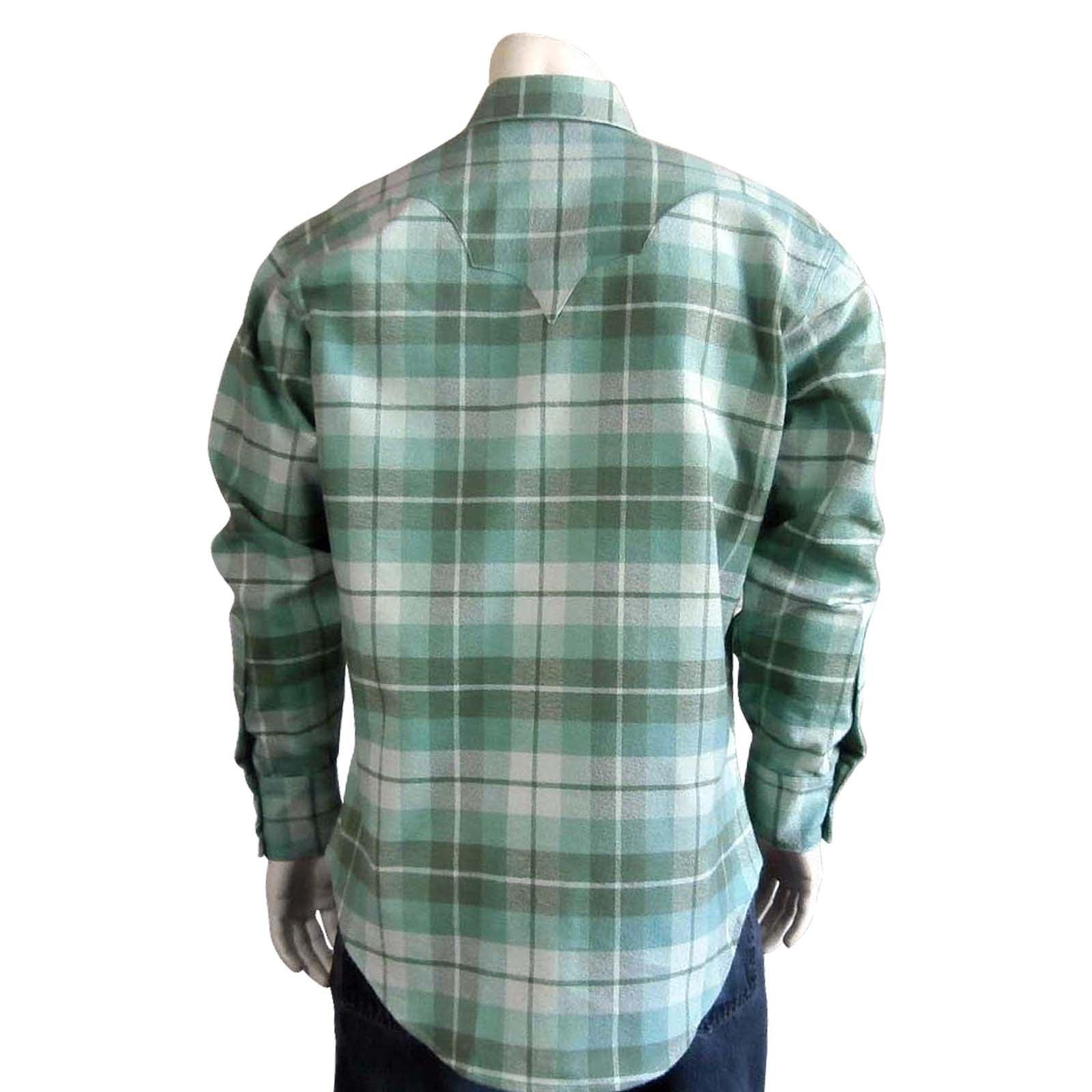 Rockmount Clothing Mens Plush Flannel Sage Green Plaid Western Shirt - Flyclothing LLC