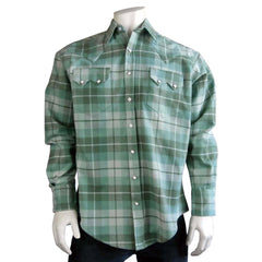 Rockmount Clothing Mens Plush Flannel Sage Green Plaid Western Shirt - Flyclothing LLC