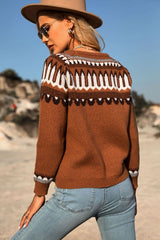 Sweet and Casual Patterned Round Neck Sweater - Flyclothing LLC