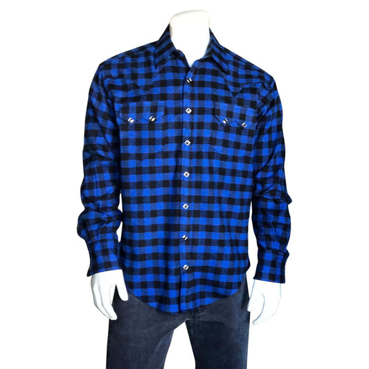 Rockmount Ranch Wear Mens Plush Flannel Blue Plaid Western Shirt - Rockmount Clothing