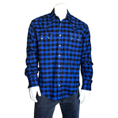 Rockmount Ranch Wear Mens Plush Flannel Blue Plaid Western Shirt - Flyclothing LLC