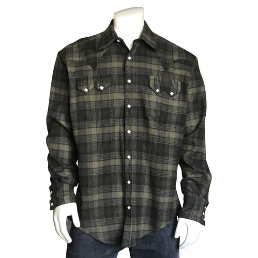 Rockmount Ranch Wear Mens Plush Olive Flannel Plaid Western Shirt - Rockmount Clothing