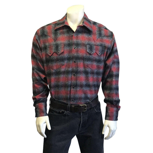 Rockmount Ranch Wear Mens Plush Flannel Red & Grey Plaid Western Shirt - Rockmount Clothing