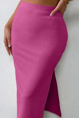 Ribbed Round Neck Tank and Slit Skirt Sweater Set - Flyclothing LLC