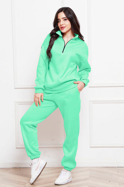 Half Zip Long Sleeve Sweatshirt and Pants Set - Flyclothing LLC