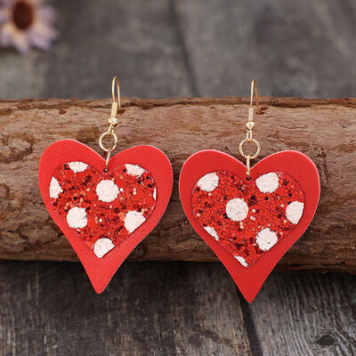 Sequin Heart Leather Drop Earrings - Flyclothing LLC