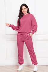 Round Neck Long Sleeve Sweatshirt and Pants Set - Flyclothing LLC