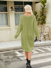 V-Neck Long Sleeve Sweater Dress - Flyclothing LLC