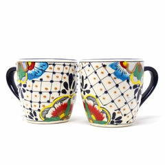 Rounded Mugs - Dots and Flowers, Set of Two - Encantada - Flyclothing LLC