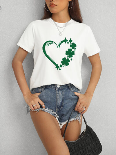 Heart Lucky Clover Round Neck Short Sleeve T-Shirt - Flyclothing LLC