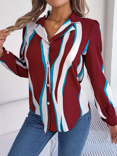 Printed Button Up Long Sleeve Shirt - Flyclothing LLC