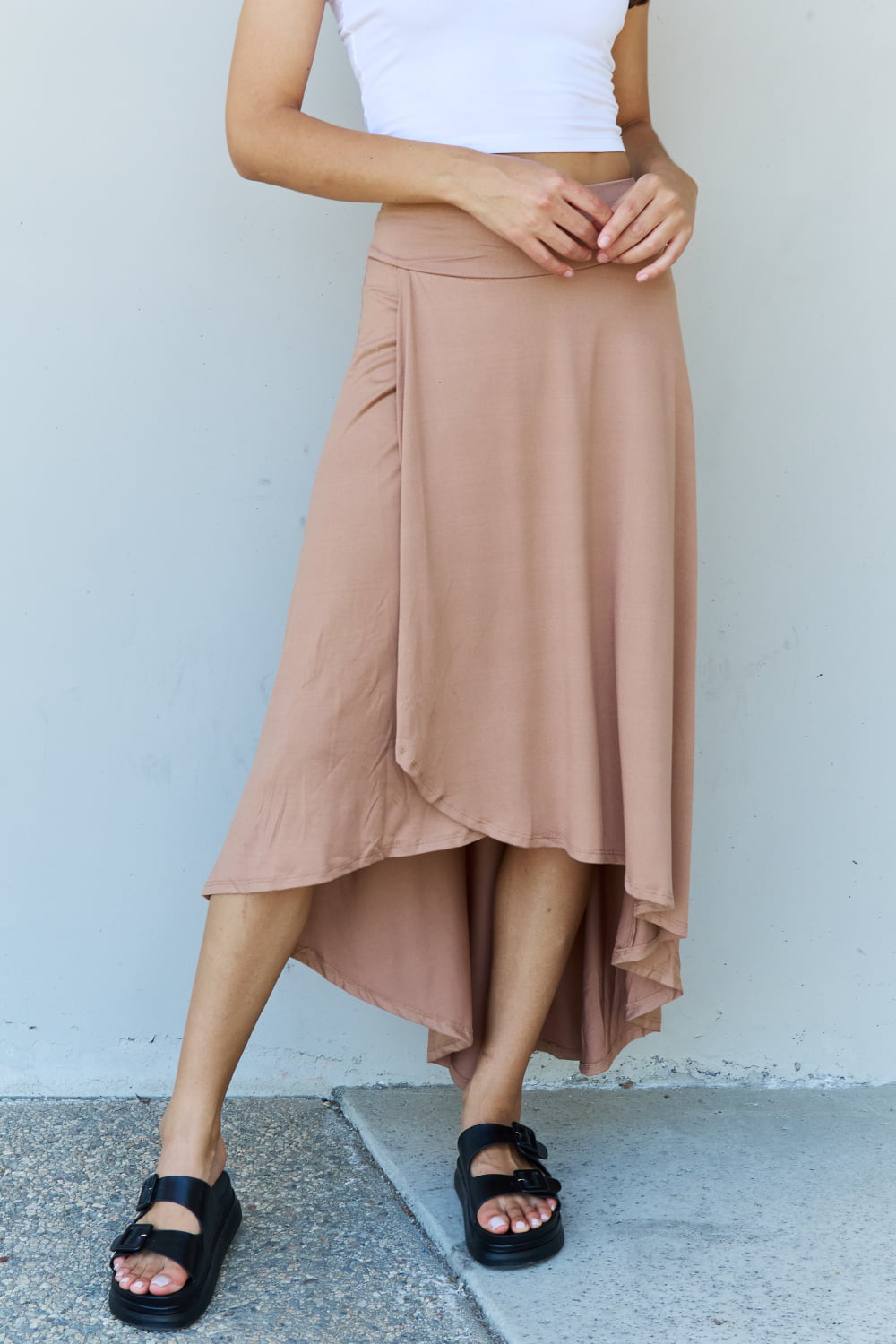 Ninexis First Choice High Waisted Flare Maxi Skirt in Camel - Flyclothing LLC