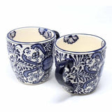 Rounded Mugs - Blue Flowers Pattern, Set of Two - Encantada - Encantada