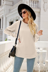 Round Neck Slit Tunic Top - Flyclothing LLC