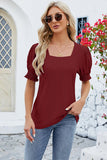 Eyelet Square Neck Short Sleeve T-Shirt - Flyclothing LLC