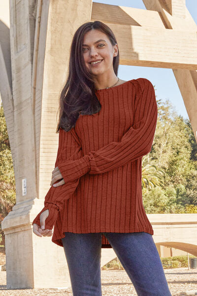 Basic Bae Full Size Ribbed Round Neck Long Sleeve Knit Top - Flyclothing LLC