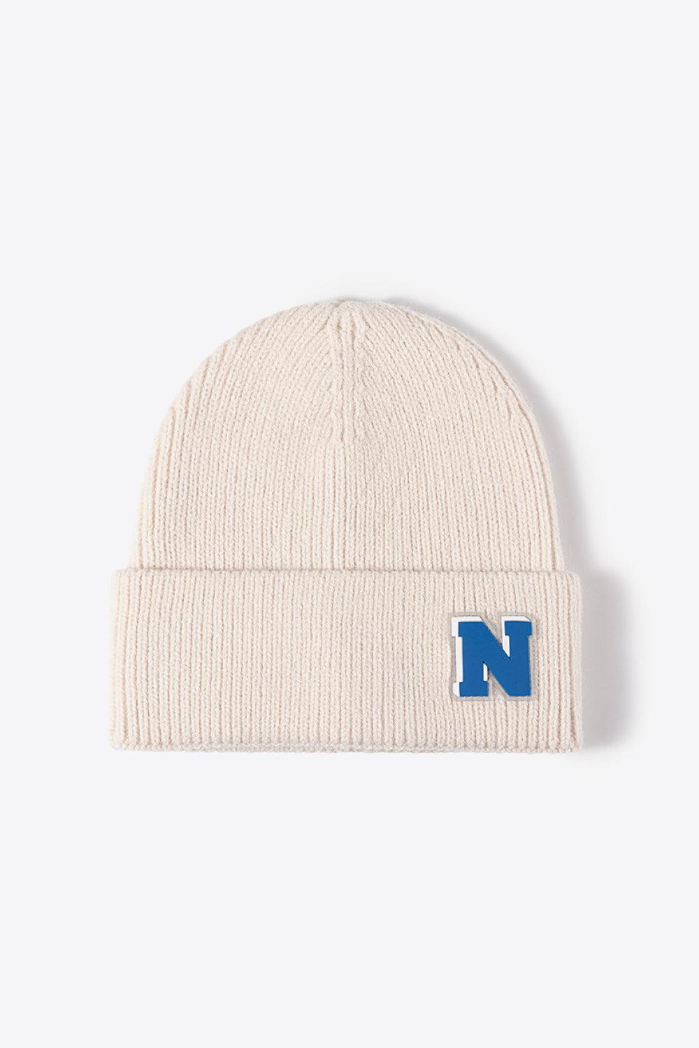 Letter N Patch Cuffed Knit Beanie - Flyclothing LLC