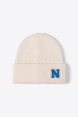 Letter N Patch Cuffed Knit Beanie - Flyclothing LLC