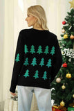 Christmas Tree Round Neck Ribbed Trim Sweater - Flyclothing LLC