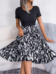 Printed Round Neck Ruffle Hem Dress - Flyclothing LLC