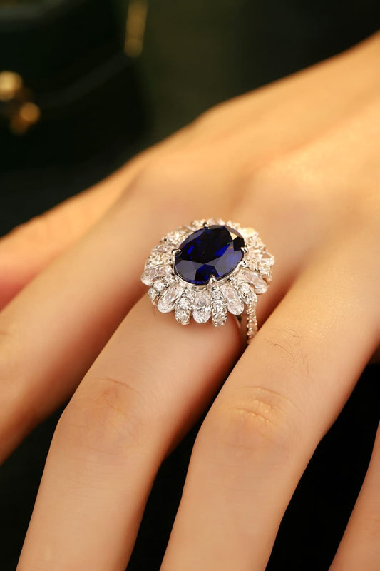 Lab-Grown Sapphire Flower Shape Ring - Flyclothing LLC