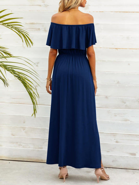 Off-Shoulder Slit Maxi Dress - Flyclothing LLC