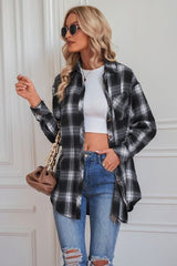 Plaid Button Up Dropped Shoulder Outerwear - Flyclothing LLC