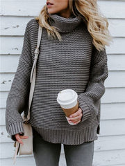 Turtleneck Dropped Shoulder Sweater - Flyclothing LLC