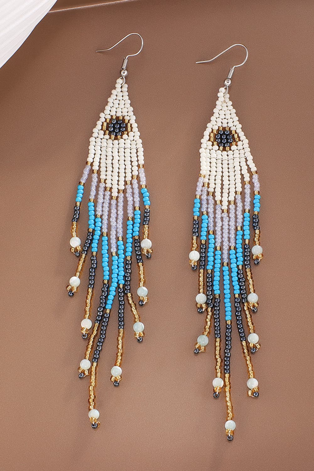 Dallas Cowboys Silver & Navy Beaded Tassel Earrings