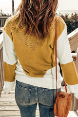 Two-Tone Openwork Rib-Knit Sweater - Flyclothing LLC