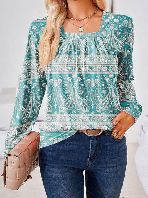 Full Size Square Neck Long Sleeve Blouse - Trendsi