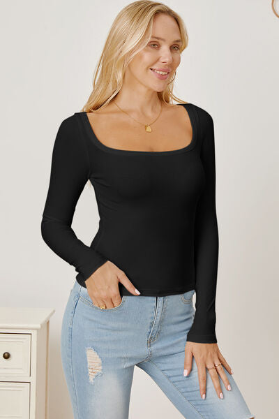 Square Neck Long Sleeve T-Shirt - Flyclothing LLC