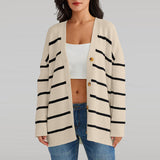 Striped V-Neck Long Sleeve Cardigan - Flyclothing LLC