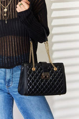 David Jones Quilted PU Leather Handbag - Trendsi